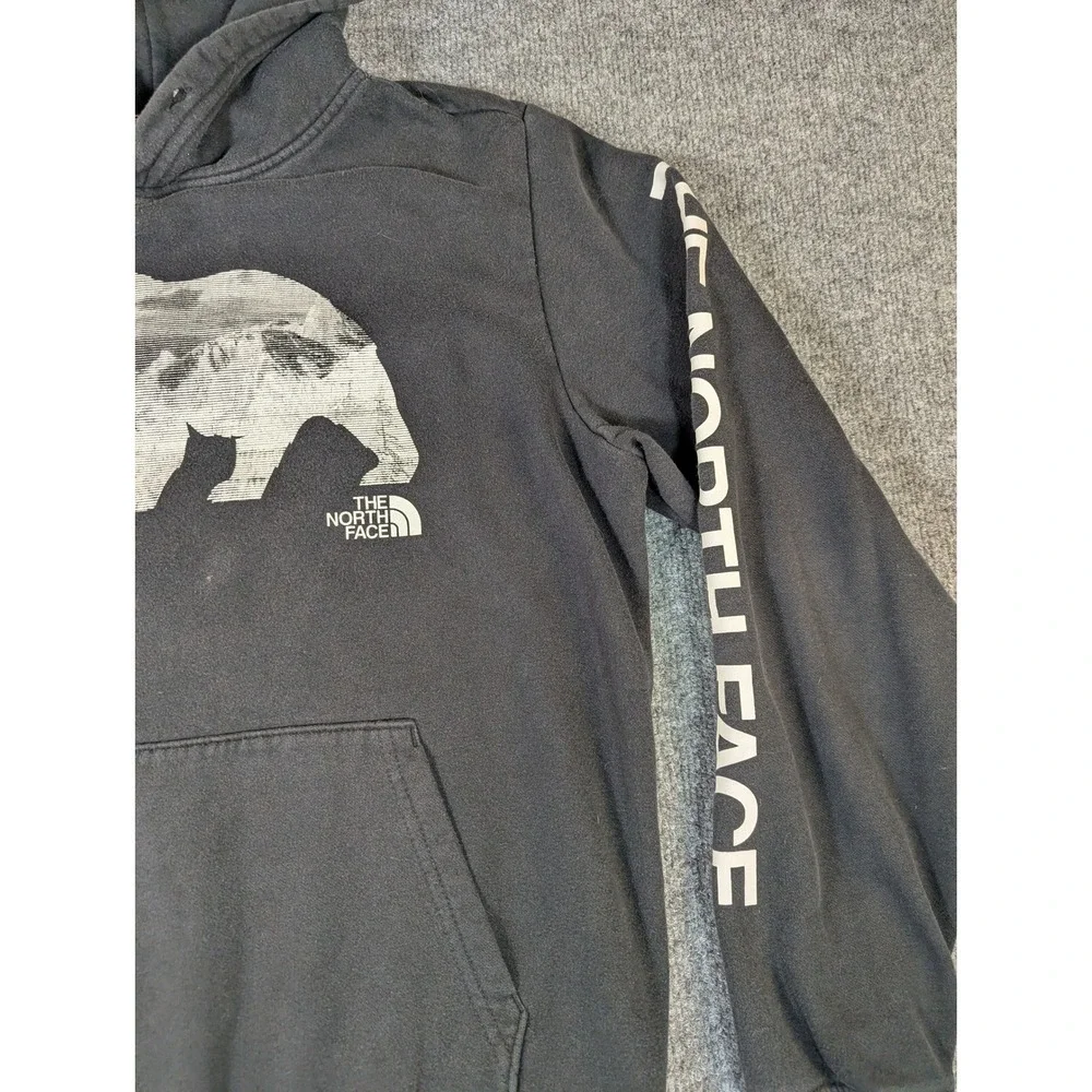 North‎ Face Men Grizzly Bear Mountain Graphic Hoodie Black Sleeve Logo M #2339